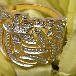 Karis, New, Diamond Accent Floral, Ring in 18k Yellow Gold Plated, Size 10